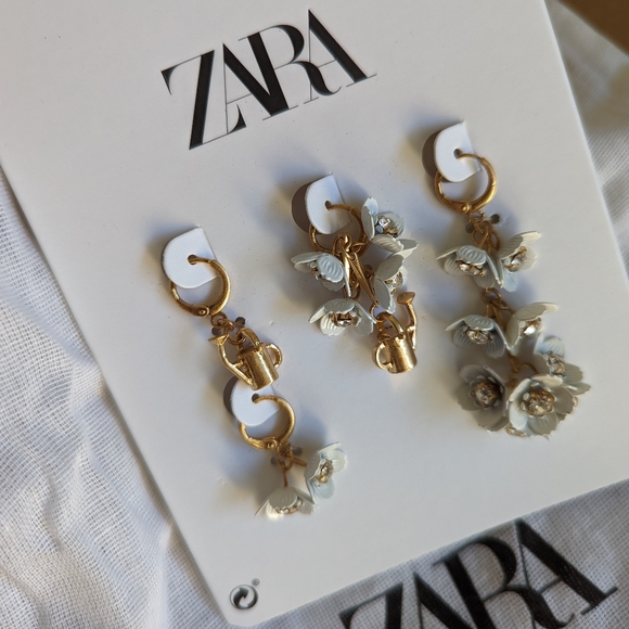 ZARA flower and watering pot modular drop earrings white gold NWT - Picture 3 of 7